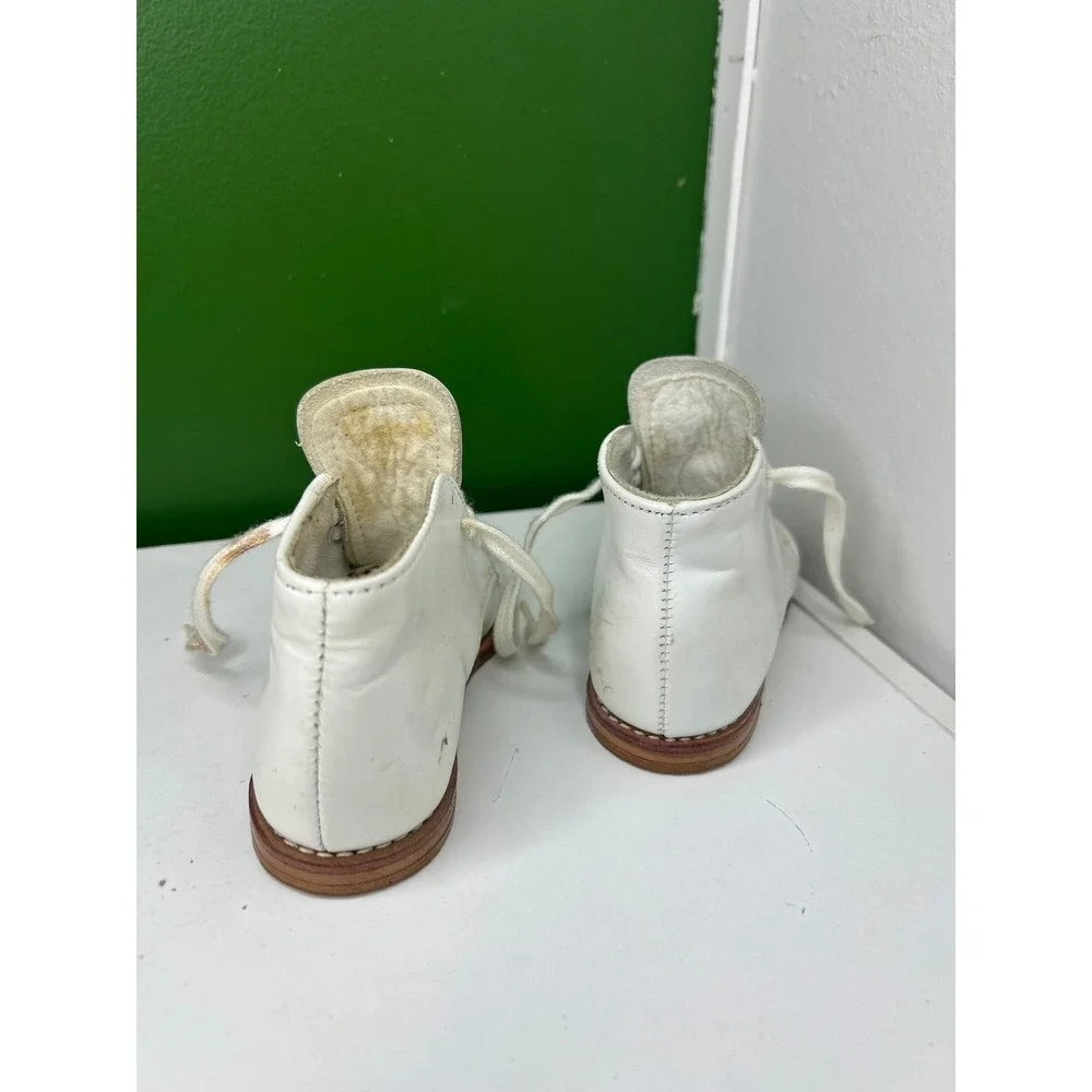 Vintage Kinney Kids White Leather Toddler Walking Boots Made in USA Size 8D